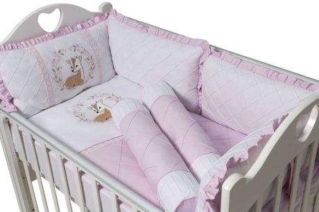 Комплект в кроватку Ma Licorne Bambi с валиками 11 предметов, розовый
