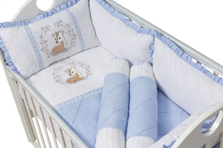 Комплект в кроватку Ma Licorne Bambi с валиками 11 предметов, голубой