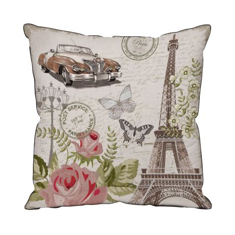 Подушка декоративная ТК Традиция с фотопечатью Париж 40х40 см, 4052/Париж, бежевый, коричневый, розовый, зеленый