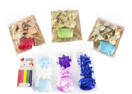 Подарочная упаковка PROFFI набор, декоративные банты, декоративная лента, свечи к празднику, PH10320, красный, зеленый, синий, голубой, розовый
