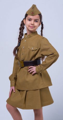Карнавальный костюм "Сын полка" Эконом-комплект детской военной формы для девочки, хаки