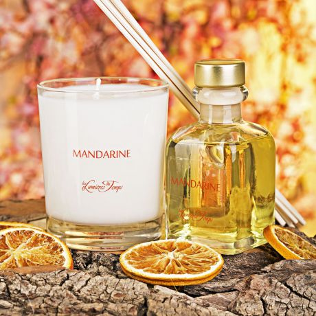 Подарочный набор Les Lumieres du Temps Мандарин: аромадиффузор, 100 мл + ароматическая восковая свеча, 180 г + тростниковые палочки