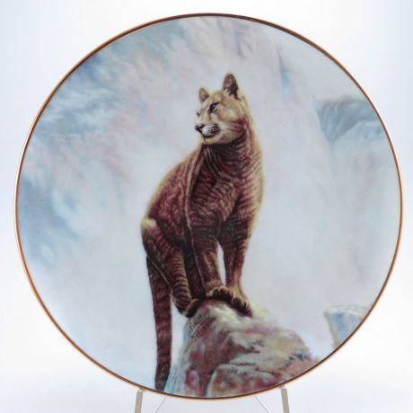 Декоративная тарелка "Североамериканская Дикая Природа: Горный лев". Фарфор, деколь, золочение. США, Artaffects ltd, Ричард Хабиб, 1989