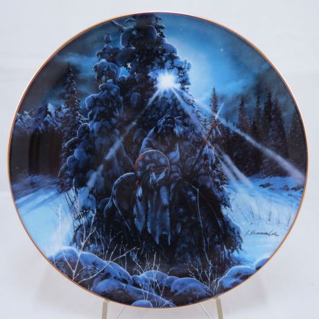 Декоративная коллекционная тарелка "Естественные видения индейских духов: Брат Луны". Фарфор, деколь, золочение. США, Bradford Exchange, 1995