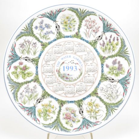 Декоративная коллекционная тарелка "Календарь 1993: Водные растения". Фарфор, деколь. Великобритания, Wedgwood of Etruria & Barlaston, 1993