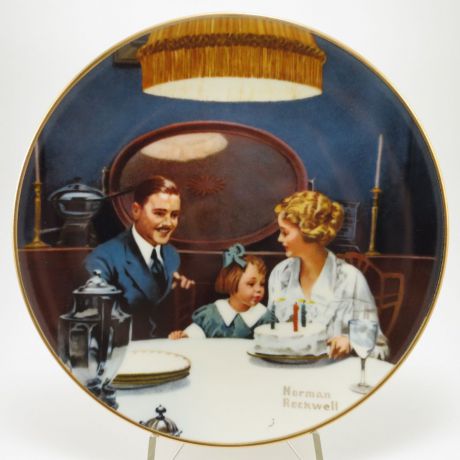 Декоративная тарелка "Светлая компания: Желание на День Рождения". Фарфор, деколь, золочение. США, Edwin M.Knowles China Company, Норман Роквелл, 1984