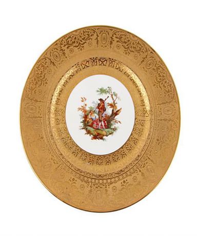 Декоративная тарелка Limoges "Незнакомка и волынщик"., ОС8718, золотой, белый, красный, коричневый, зеленый