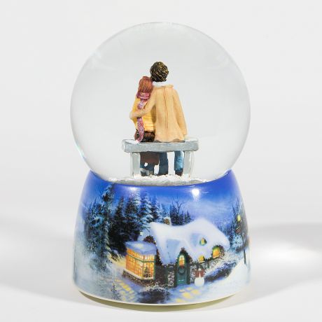 Статуэтка Glassglobe Стеклянный шар со снегом "Первое свидание", Стекло, Вода, Керамика