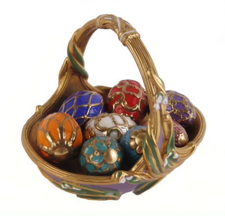Композиция Faberge "Весенняя корзина с яйцами", ОС334146, голубой, бирюзовый, золотой, сиреневый