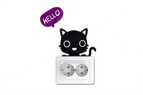 Украшение на стену Простые Предметы "Котенок Hello" фигурка на выключатель объемная интерьерная, Пластик