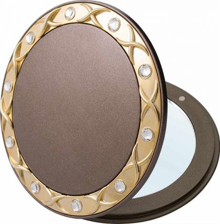 Зеркало карманное Weisen компактное с 3Х увеличением, с кристаллами T 535 m BRZ/G Bronze&Gold, бронза, золотой