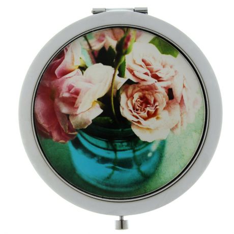 Зеркало карманное TINA BOLOTINA Розы, DZ-060, розовый, бирюзовый