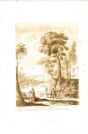 Гравюра Ричард Ирлом Лист 92. Пейзаж. Офорт, меццо-тинто. Англия, Лондон, доска 1775 (оттиск 1809) год