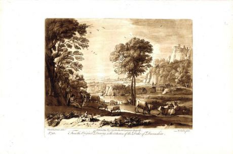 Гравюра Ричард Ирлом Лист 93. Пастухи и стадо. Офорт, меццо-тинто. Англия, Лондон, 1775 год