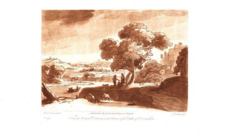 Гравюра Ричард Ирлом Лист 199. Речной пейзаж. Офорт, меццо-тинто. Англия, Лондон, 1777 год