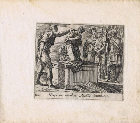 Гравюра Антонио Темпеста Метаморфозы. Поликсену приносят в жертву на могиле Ахилла. Офорт. Нидерланды, Амстердам, 1606 год