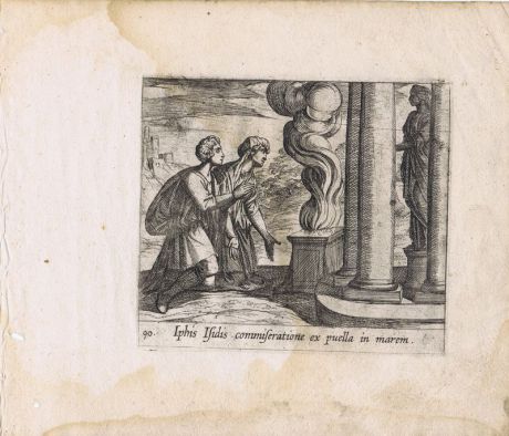 Гравюра Антонио Темпеста Метаморфозы. Ифис просит Изиду обратить её в мужчину. Офорт. Нидерланды, Амстердам, 1606 год