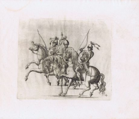 Гравюра Бальтазар Кюхлер Рыцари с луками. Офорт. Германия, Штутгарт, 1611 год