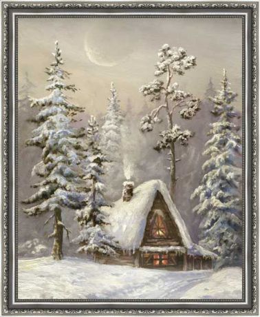 Картина Экорамка Дом в зимнем лесу 47x57 см