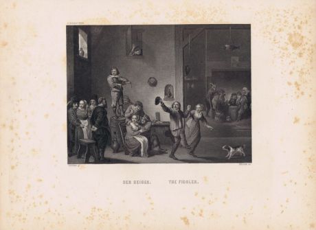 Гравюра Йозеф Келлер Скрипач. Офорт. США, Бостон, 1873 год