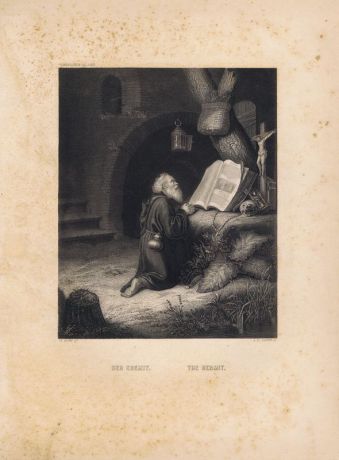 Гравюра Альберт Генри Пейн Отшельник. Офорт. США, Бостон, 1873 год