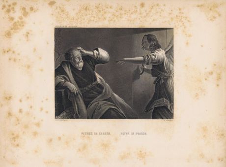 Гравюра Уильям Френч Святой Пётр в тюрьме. Офорт. США, Бостон, 1873 год