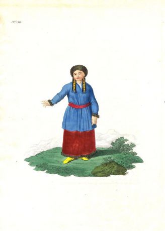 Гравюра Эдвард Хардинг Телеутка из Кузнецка (Новокузнецка). Смешанная техника. Англия, Лондон, 1803 год