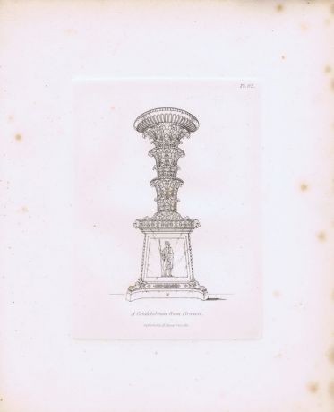 Гравюра Генри Мозес Древний (античный) канделябр с гравюры Пиранези 2. Орнамент. Офорт. Англия, Лондон, 1838 год