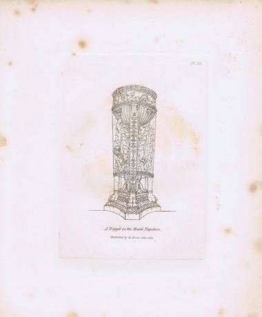Гравюра Генри Мозес Древний (античный) трипод (треножник) из музея Наполеона. Орнамент. Офорт. Англия, Лондон, 1838 год