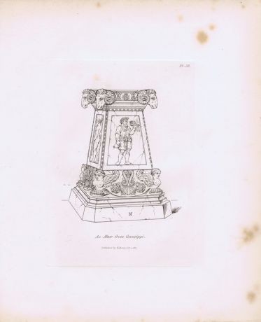 Гравюра Генри Мозес Древний (античный) алтарь Кавачеппи. Орнамент. Офорт. Англия, Лондон, 1838 год