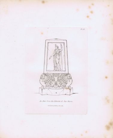 Гравюра Генри Мозес Древний (античный) алтарь из библиотеки Марчиана 2. Орнамент. Офорт. Англия, Лондон, 1838 год