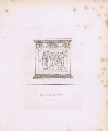 Гравюра Генри Мозес Древний (античный) алтарь в Риме 2. Орнамент. Офорт. Англия, Лондон, 1838 год