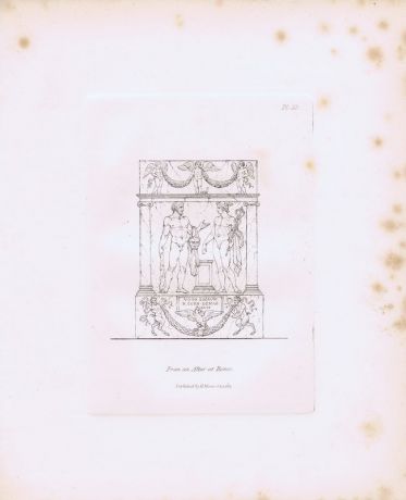 Гравюра Генри Мозес Древний (античный) алтарь в Риме. Орнамент. Офорт. Англия, Лондон, 1838 год