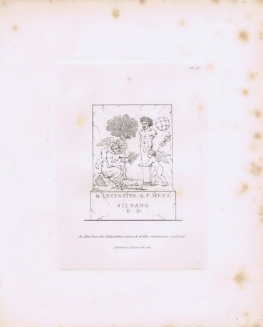 Гравюра Генри Мозес Древний (античный) алтарь из книги `Antiquitates sacrae et civiles Romanorum explicatae`. Орнамент. Офорт. Англия, Лондон, 1838 год