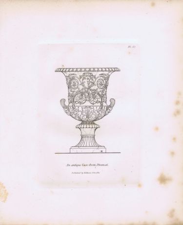Гравюра Генри Мозес Древняя (античная) ваза с гравюры Пиранези 3. Орнамент. Офорт. Англия, Лондон, 1838 год