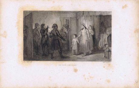 Гравюра Луиза Жирар Великая французская революция. Обход домов. Офорт. Франция, Париж, 1834 год
