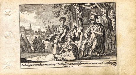 Гравюра Питер Схют Ветхий Завет. Юдифь в шатре Олоферна. Резцовая офорт. Нидерланды, Амстердам, 1659 год