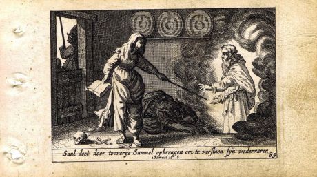 Гравюра Питер Схют Ветхий Завет. Саул у волшебницы. Резцовая офорт. Нидерланды, Амстердам, 1659 год
