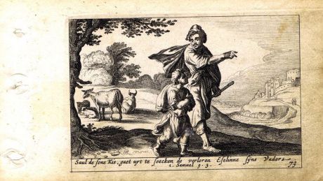 Гравюра Питер Схют Ветхий Завет. Саул в поисках ослиц. Резцовая офорт. Нидерланды, Амстердам, 1659 год