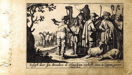Гравюра Питер Схют Ветхий Завет. Продажа Иосифа братьями. Резцовая офорт. Нидерланды, Амстердам, 1659 год