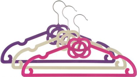 Набор вешалок EL Casa "Роза", с перекладиной, с крючками для юбок, цвет: бордовый, бежевый, фиолетовый, 3 шт