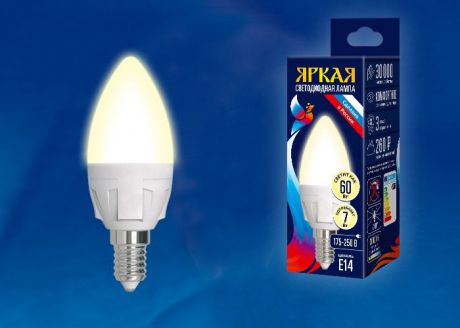 Светодиодная лампа Uniel LED-C37 7W/WW/E14/FR PLP01WH