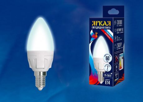 Лампочка Uniel LED-C37 7W/NW/E14/FR PLP01WH, светодиодная