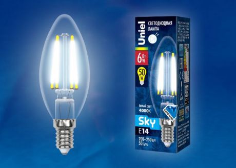Лампа Uniel LED C35 6W NW E14 CL 4000K, UL-00001373