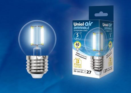 Лампа светодиодная диммируемая Uniel LED-G45-5W/NW/E27/CL/DIM, UL-00002871