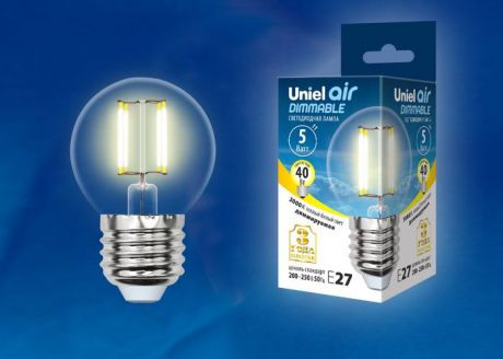 Лампа светодиодная диммируемая Uniel LED-G45-5W/WW/E27/CL/DIM, UL-00002868