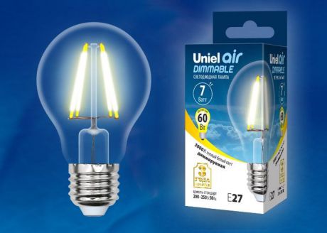 Лампа светодиодная диммируемая Uniel LED-A60-7W/WW/E27/CL/DIM, UL-00002872