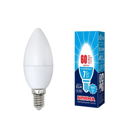 Лампочка светодиодная Volpe Norma, свеча, UL-00003795, белый свет, LED-C37-7W/NW/E14/FR/NR, 4000K