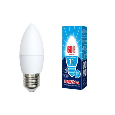 Лампочка светодиодная Volpe Norma, свеча, UL-00003798, белый свет, LED-C37-7W/NW/E27/FR/NR, 4000K