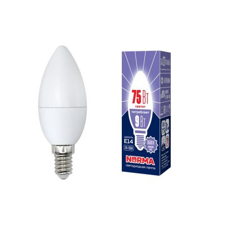 Лампочка светодиодная Volpe Norma, свеча, UL-00003802, дневной белый свет, LED-C37-9W/DW/E14/FR/NR, 6500K